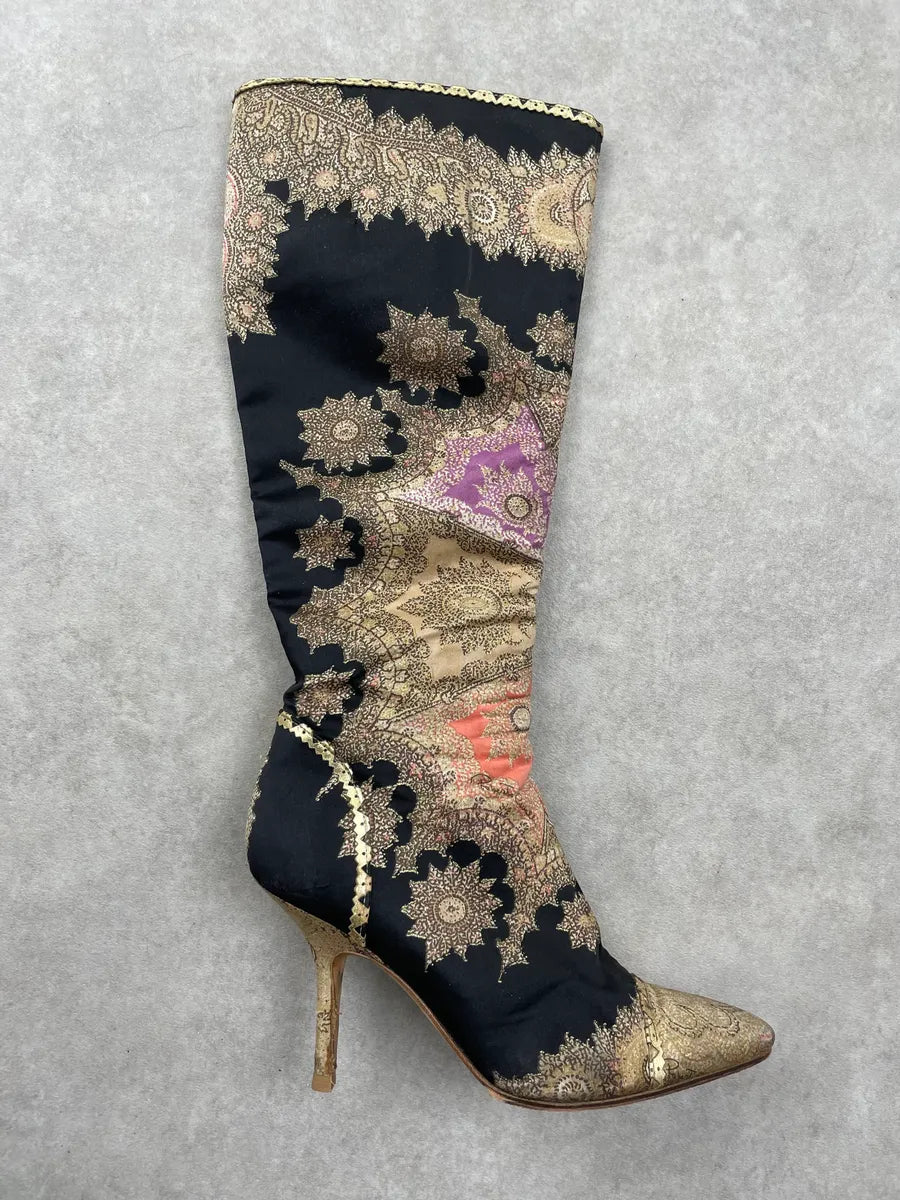 SS2003 Roberto Cavalli Embroidered Chinese Heels Boots XmGHaPU 6