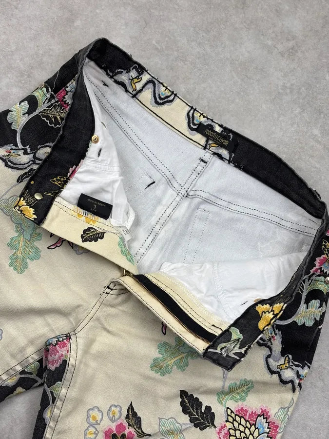 SS2003 Roberto Cavalli White & Black Chineese Floral Pants PhnCYEk 8