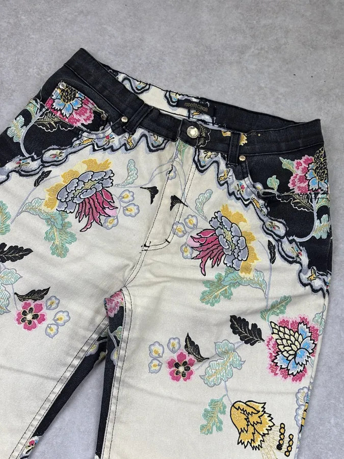 SS2003 Roberto Cavalli White & Black Chineese Floral Pants PhnCYEk 5
