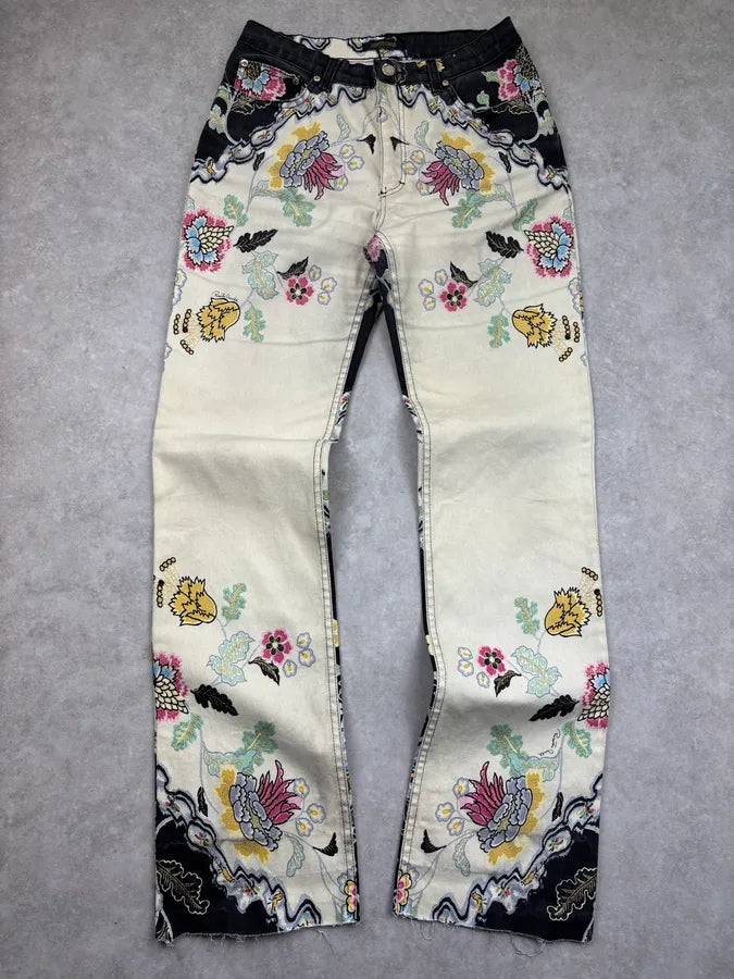 SS2003 Roberto Cavalli White & Black Chineese Floral Pants PhnCYEk 0