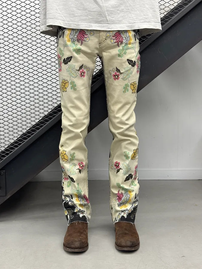 SS2003 Roberto Cavalli White & Black Chineese Floral Pants PhnCYEk 2