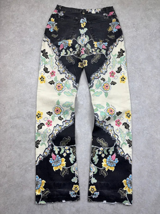 SS2003 Roberto Cavalli White & Black Chineese Floral Pants PhnCYEk 1
