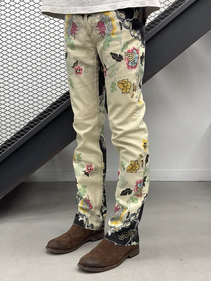SS2003 Roberto Cavalli White & Black Chineese Floral Pants PhnCYEk 3