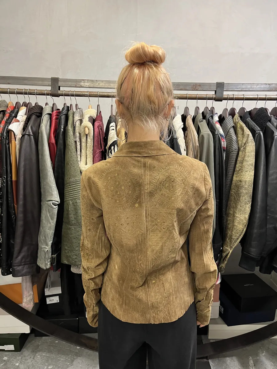 SS2003 Roberto Cavalli Pleats Ancient Beige Leather Shirt lJWXCEZ 2