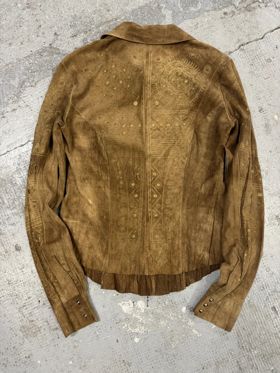 SS2003 Roberto Cavalli Pleats Ancient Beige Leather Shirt lJWXCEZ 3