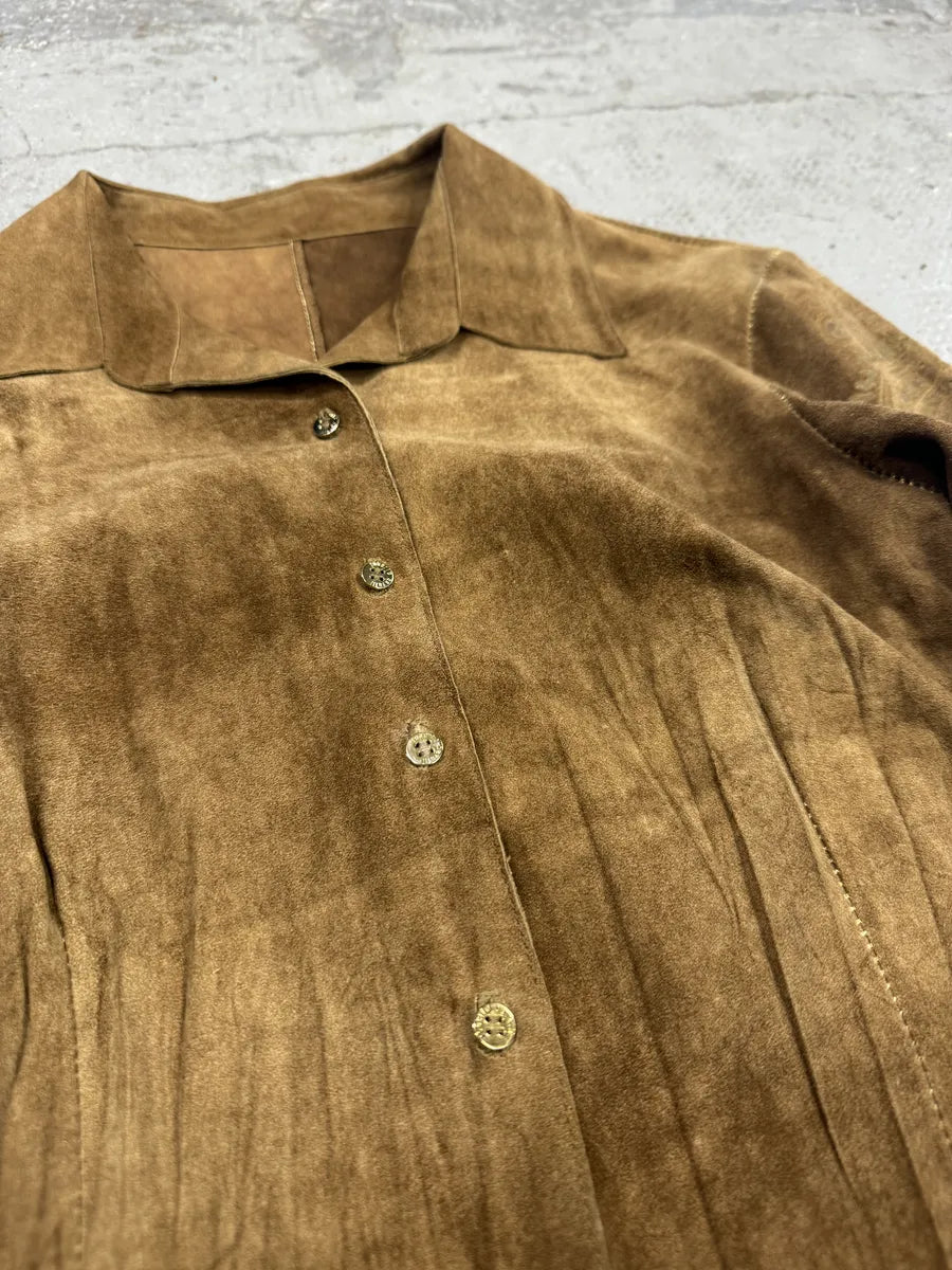 SS2003 Roberto Cavalli Pleats Ancient Beige Leather Shirt lJWXCEZ 5