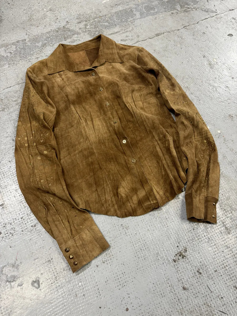 SS2003 Roberto Cavalli Pleats Ancient Beige Leather Shirt lJWXCEZ 6