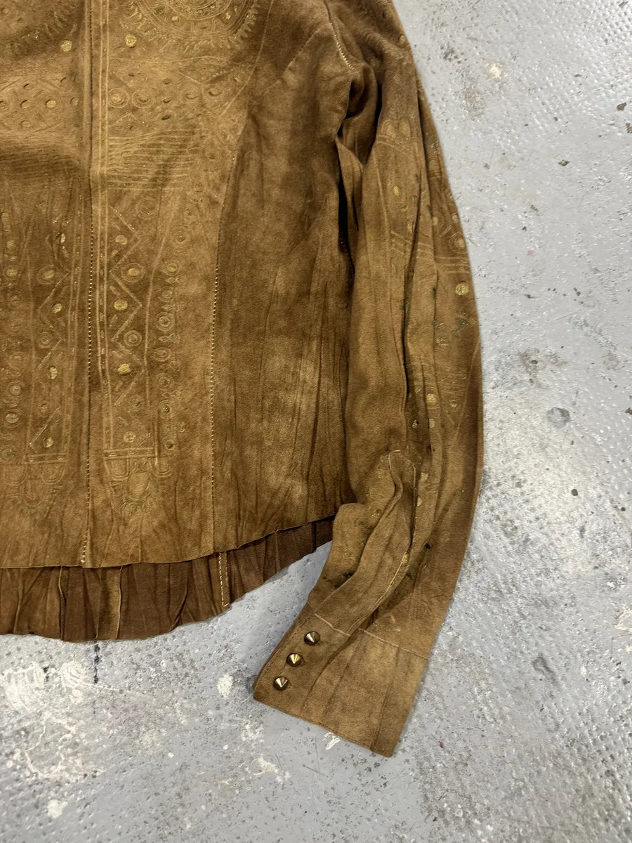 SS2003 Roberto Cavalli Pleats Ancient Beige Leather Shirt lJWXCEZ 7