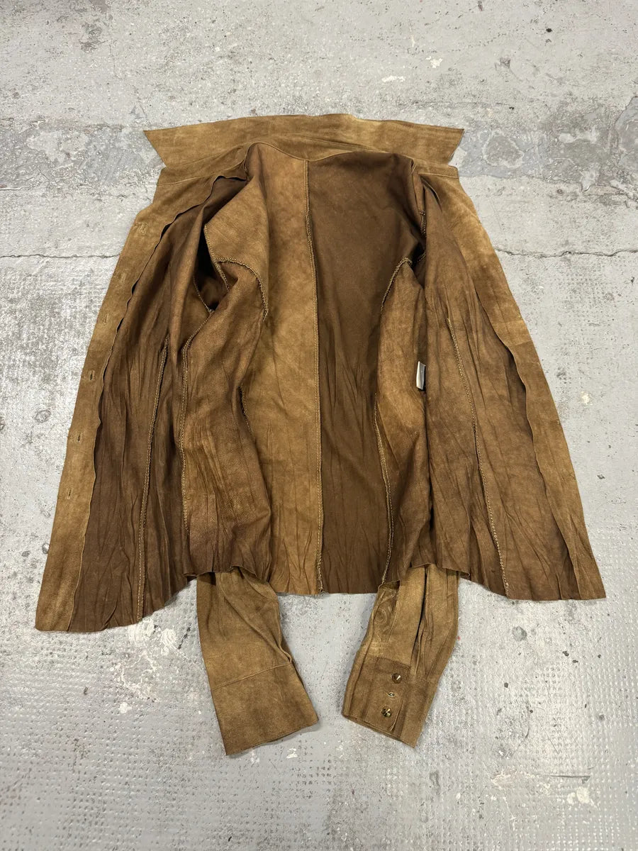 SS2003 Roberto Cavalli Pleats Ancient Beige Leather Shirt lJWXCEZ 8