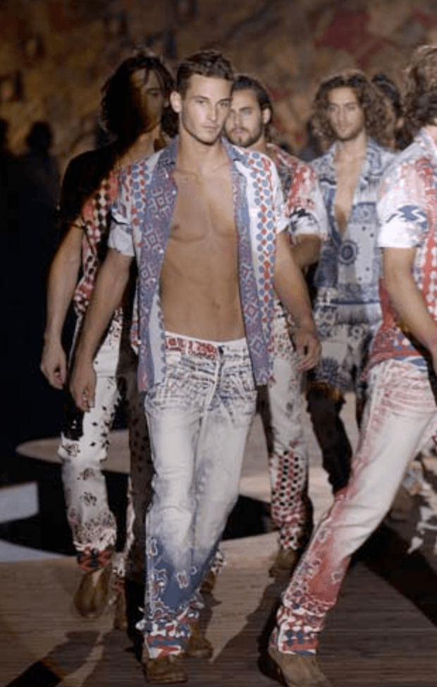 SS2003 Roberto Cavalli Red & Blue Faded Paisley Pants bHgtJOx 1