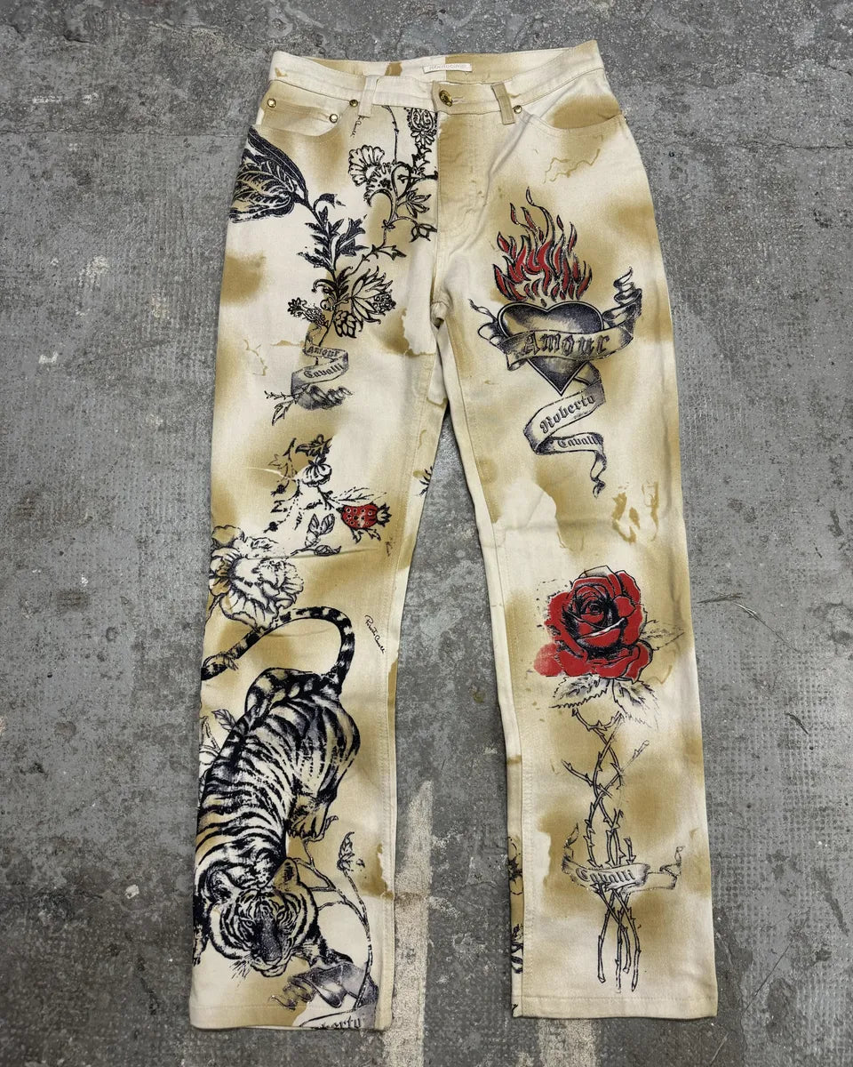 SS2003 Roberto Cavalli Tattoo Print Savage Pants (M) 0