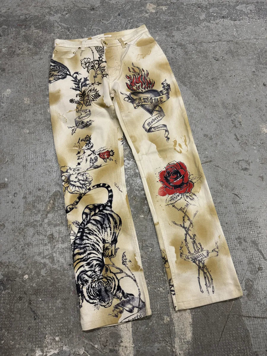SS2003 Roberto Cavalli Tattoo Print Savage Pants (M) 2