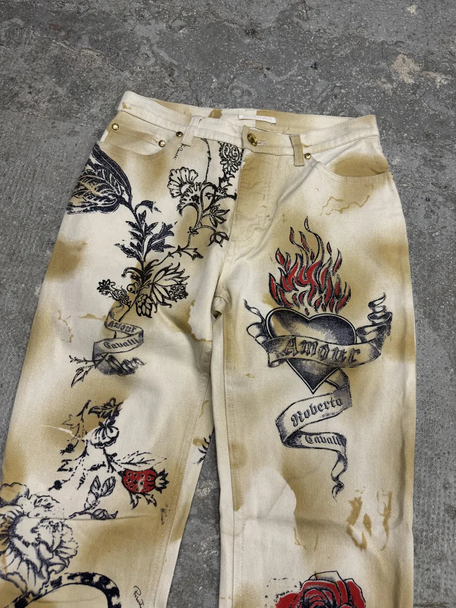 SS2003 Roberto Cavalli Tattoo Print Savage Pants (M) 3