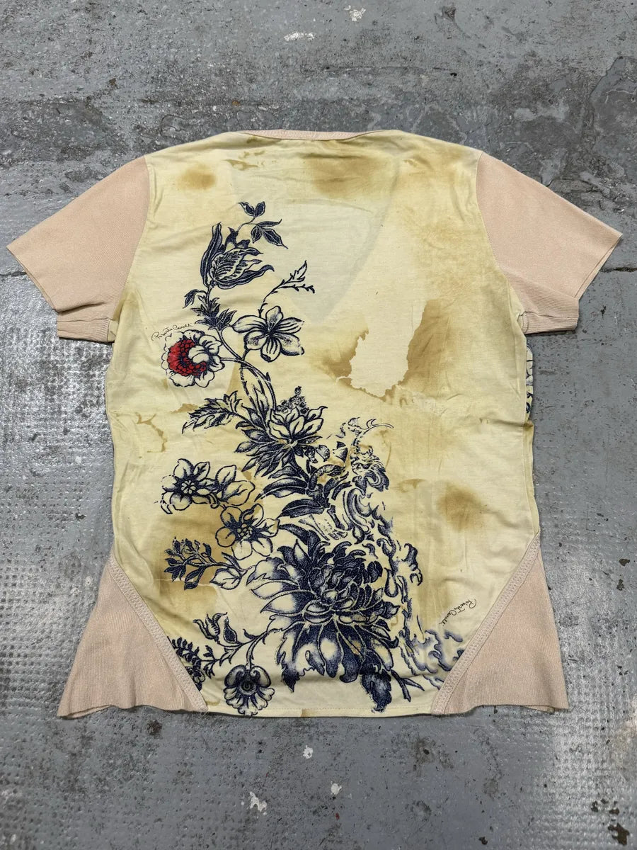 SS2003 Roberto Cavalli Tattoo Silk Rose Creamy T-Shirt wmnwDxW 0