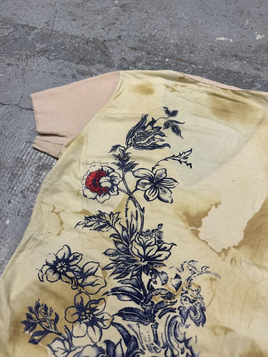 SS2003 Roberto Cavalli Tattoo Silk Rose Creamy T-Shirt wmnwDxW 1