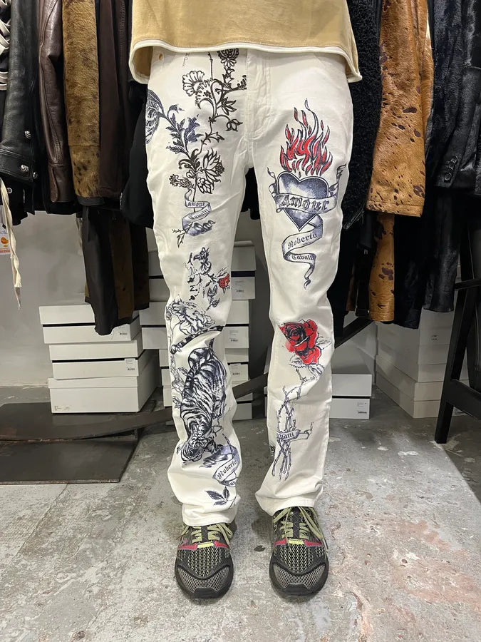 SS2003 Roberto Cavalli White Tattoo Pants yHNsbua 1