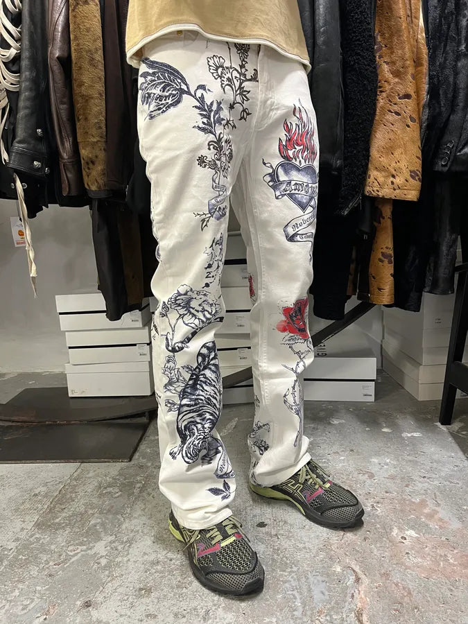 SS2003 Roberto Cavalli White Tattoo Pants yHNsbua 2