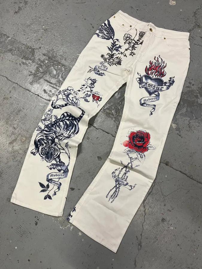 SS2003 Roberto Cavalli White Tattoo Pants yHNsbua 4