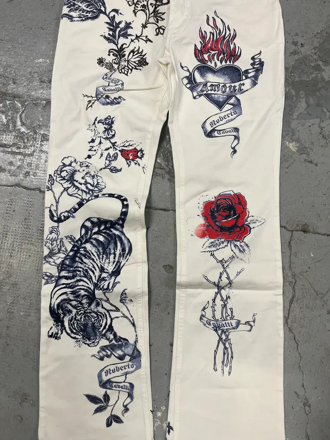 SS2003 Roberto Cavalli White Tattoo Pants yHNsbua 8