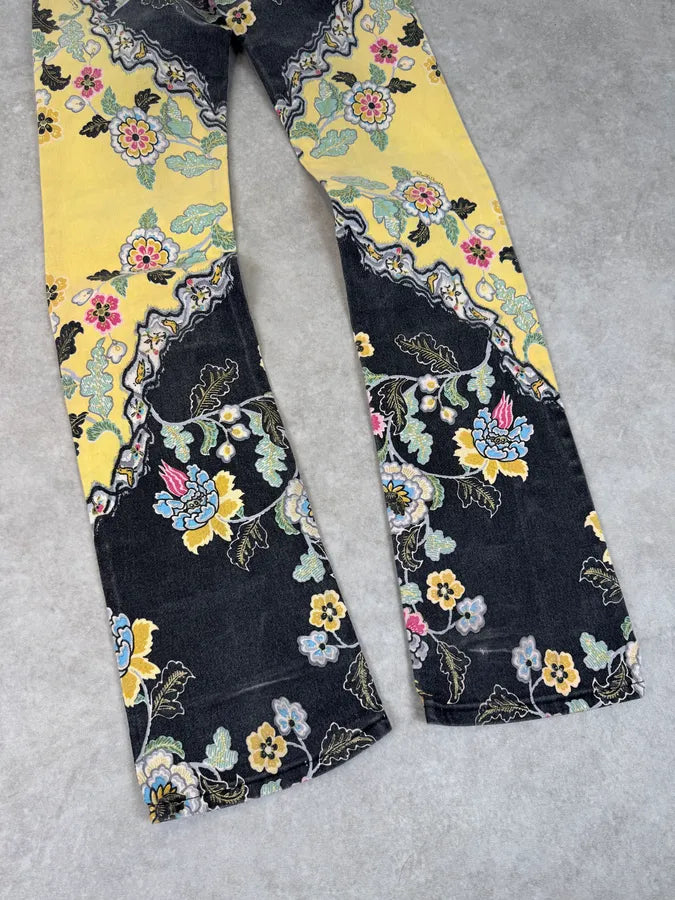 SS2003 Roberto Cavalli Yellow Asian Floral Print Pants rJKDKGv 10