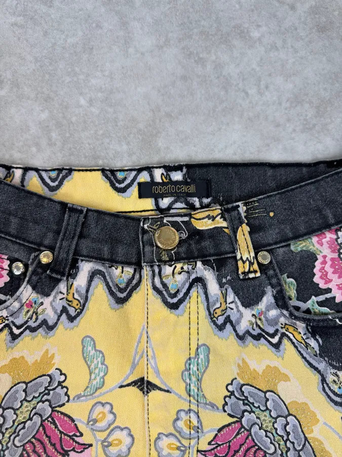 SS2003 Roberto Cavalli Yellow Asian Floral Print Pants rJKDKGv 11