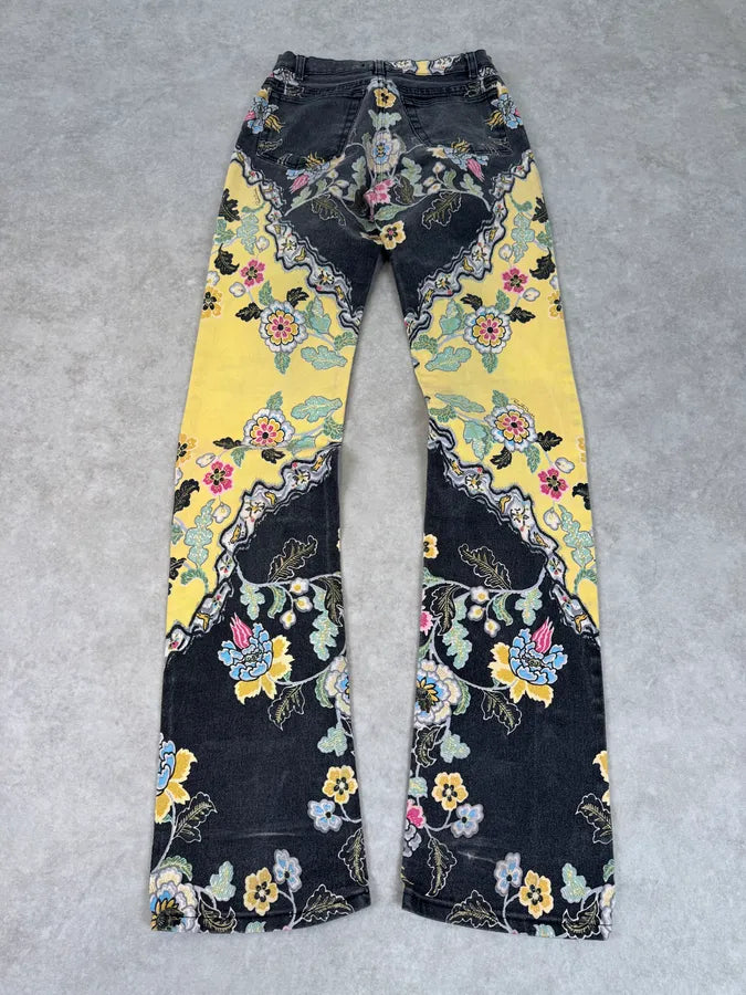 SS2003 Roberto Cavalli Yellow Asian Floral Print Pants rJKDKGv 2