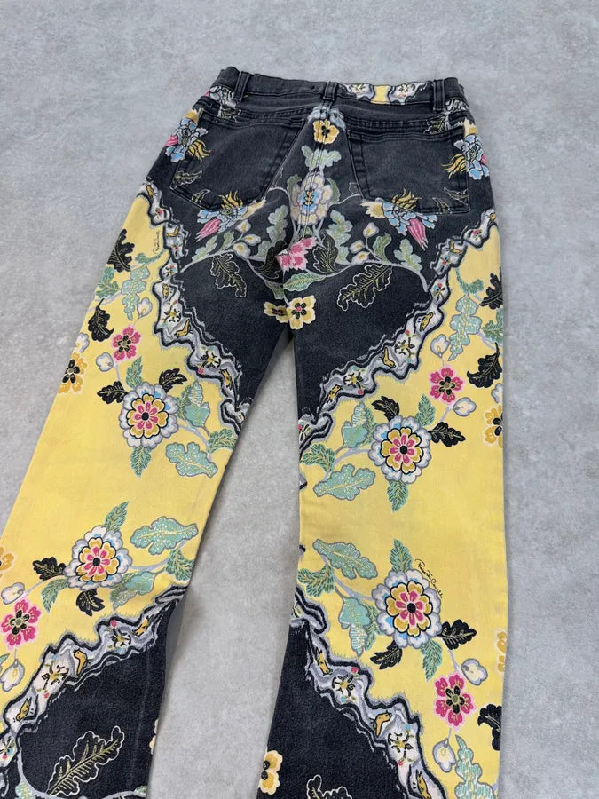 SS2003 Roberto Cavalli Yellow Asian Floral Print Pants rJKDKGv 5