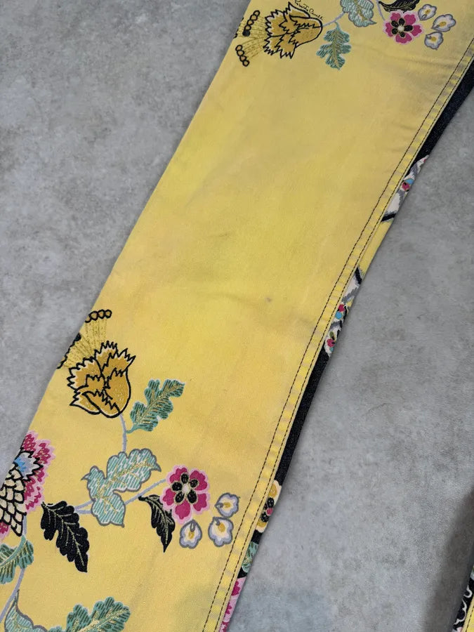 SS2003 Roberto Cavalli Yellow Asian Floral Print Pants rJKDKGv 6