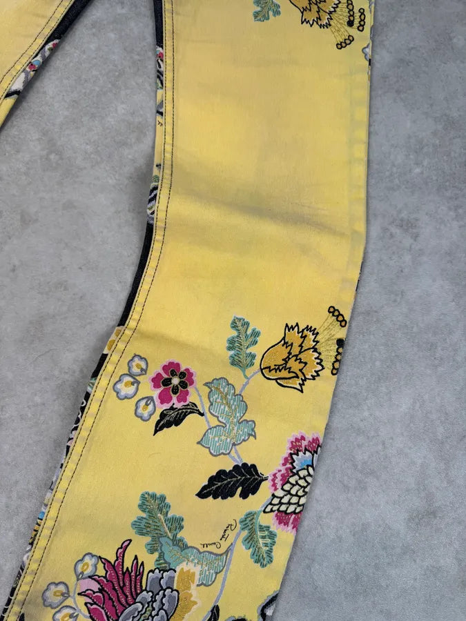 SS2003 Roberto Cavalli Yellow Asian Floral Print Pants rJKDKGv 7