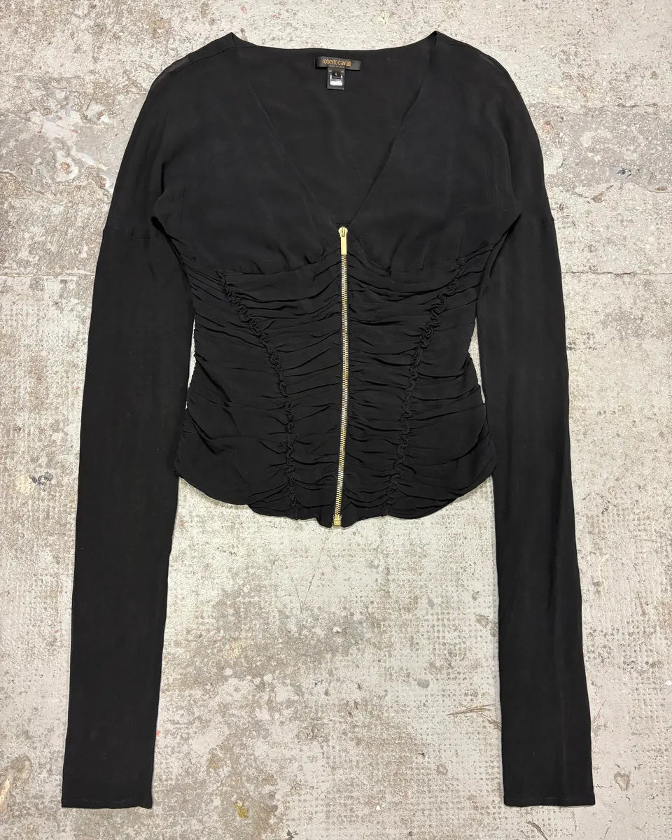 SS2003 Roberto Cavalli Zip Black Pleats Long Sleeve (M) tuBPElb 0