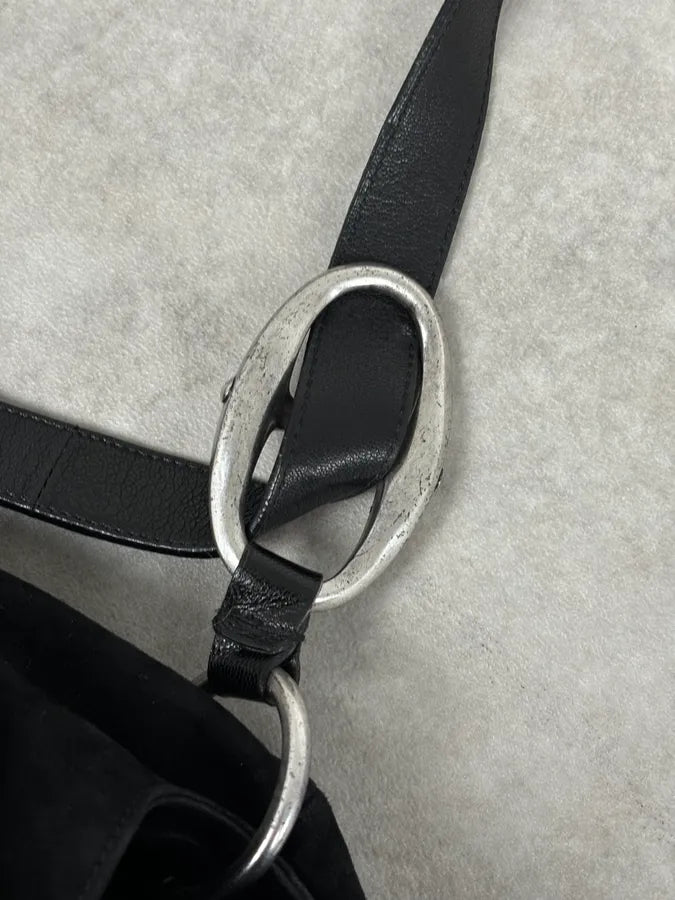 SS2003 Yves Saint Laurent Black Suede Roses Leather Handle Bag APNXCMh 7