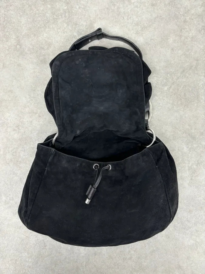 SS2003 Yves Saint Laurent Black Suede Roses Leather Handle Bag APNXCMh 4