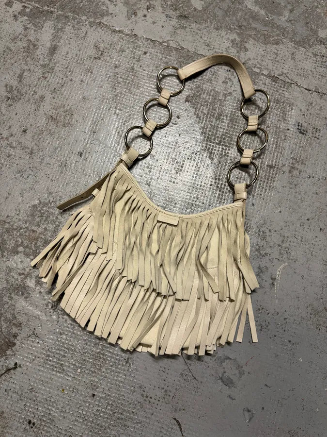 SS2003 Yves Saint Laurent Fringe Layered White Leather Handle Bag by Tom Ford SRfVPxP 1
