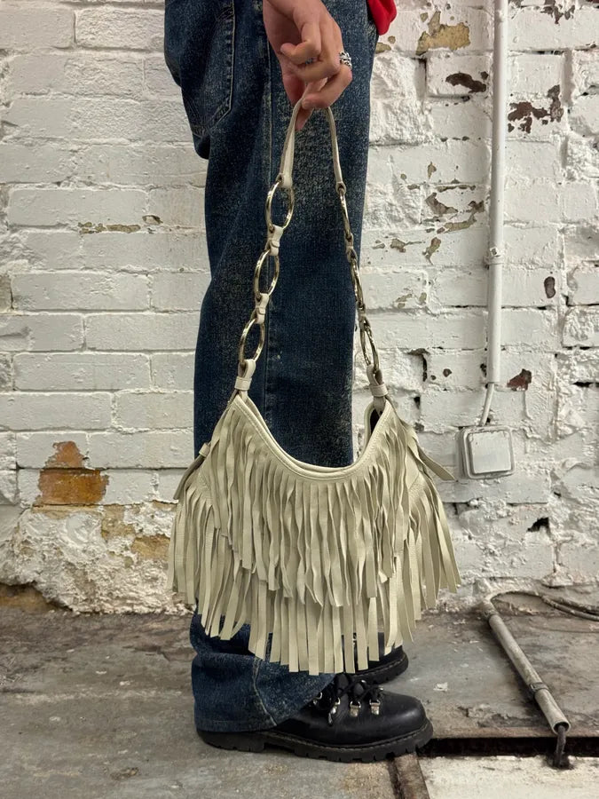 SS2003 Yves Saint Laurent Fringe Layered White Leather Handle Bag by Tom Ford SRfVPxP 9