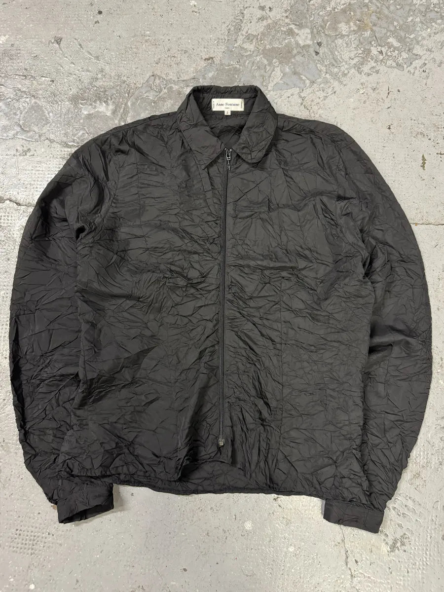 SS2004 Anne Fontaine Plissé Black Light Jacket (M) FoWKxsS 0