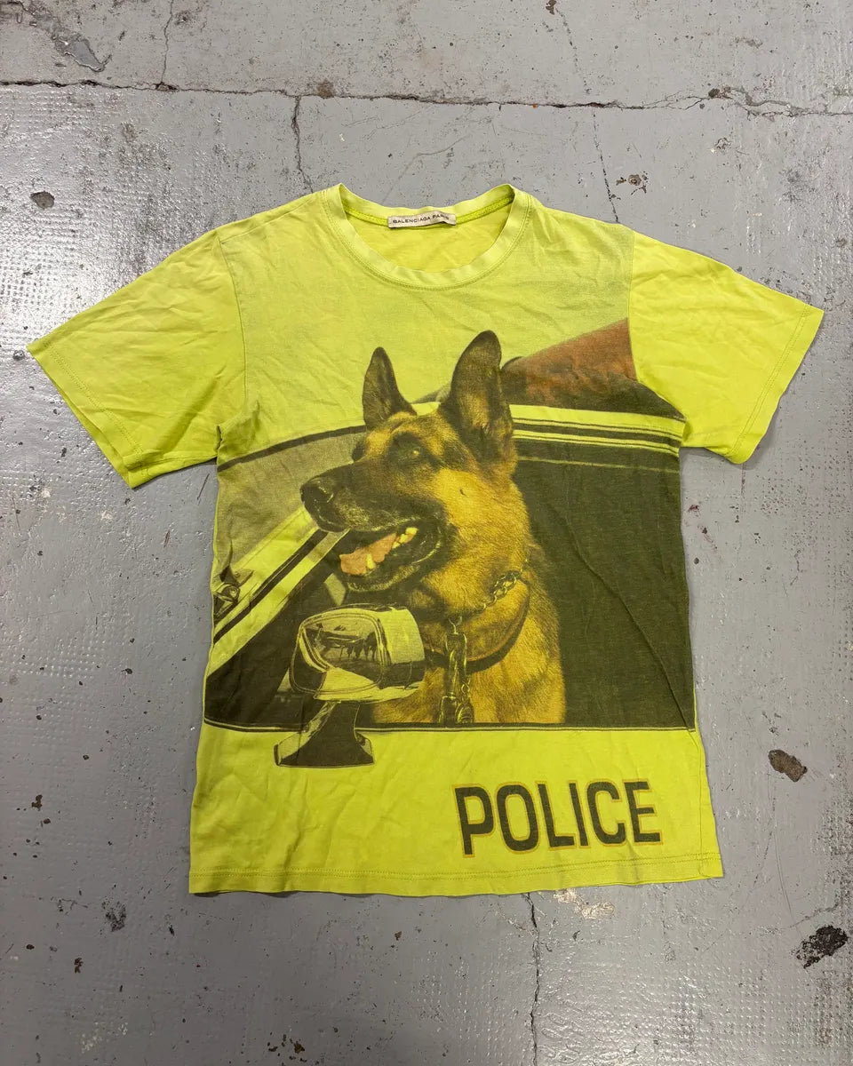 SS2004 Balenciaga Neon Yellow Police Dog T-Shirt ZQmpjRQ 0
