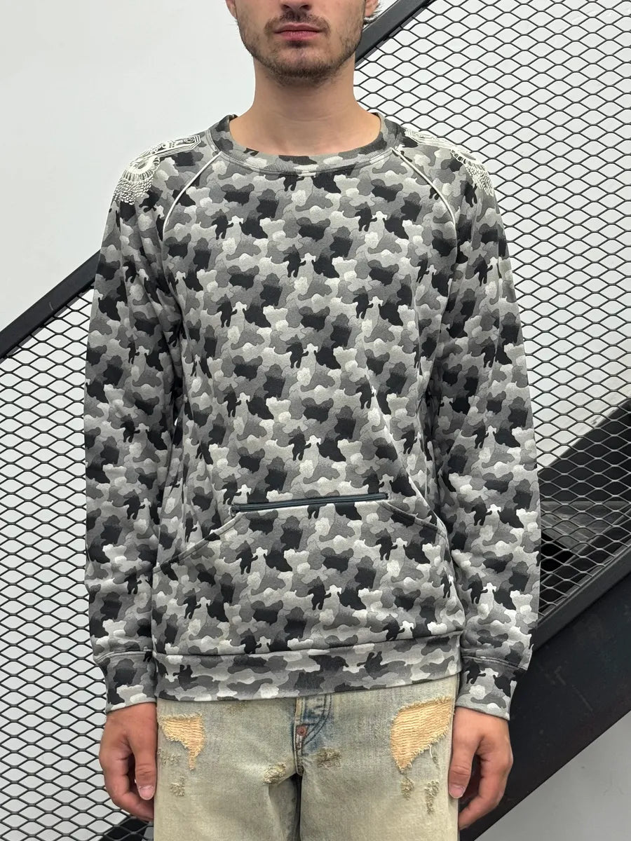 SS2004 Bernhard Willhelm Grey & Black Trompe LOeil Camo Sweater PiJqgMe 1