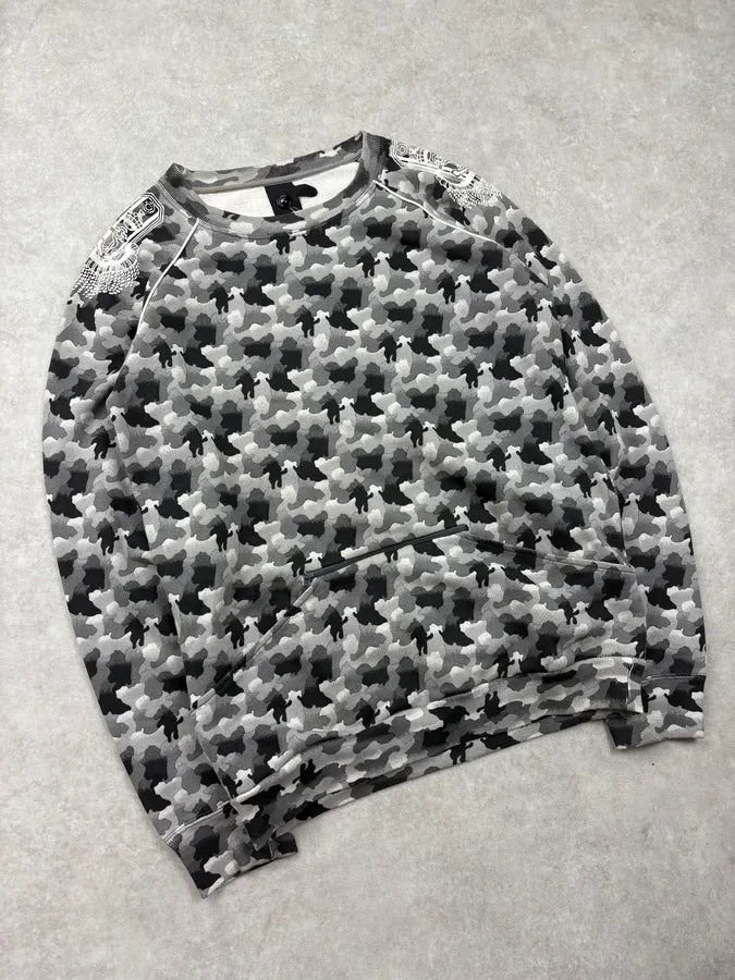 SS2004 Bernhard Willhelm Grey & Black Trompe LOeil Camo Sweater PiJqgMe 3