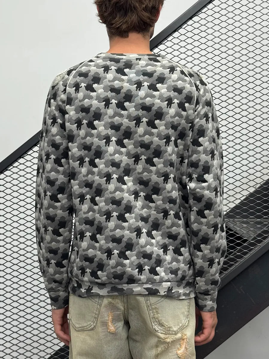 SS2004 Bernhard Willhelm Grey & Black Trompe LOeil Camo Sweater PiJqgMe 2