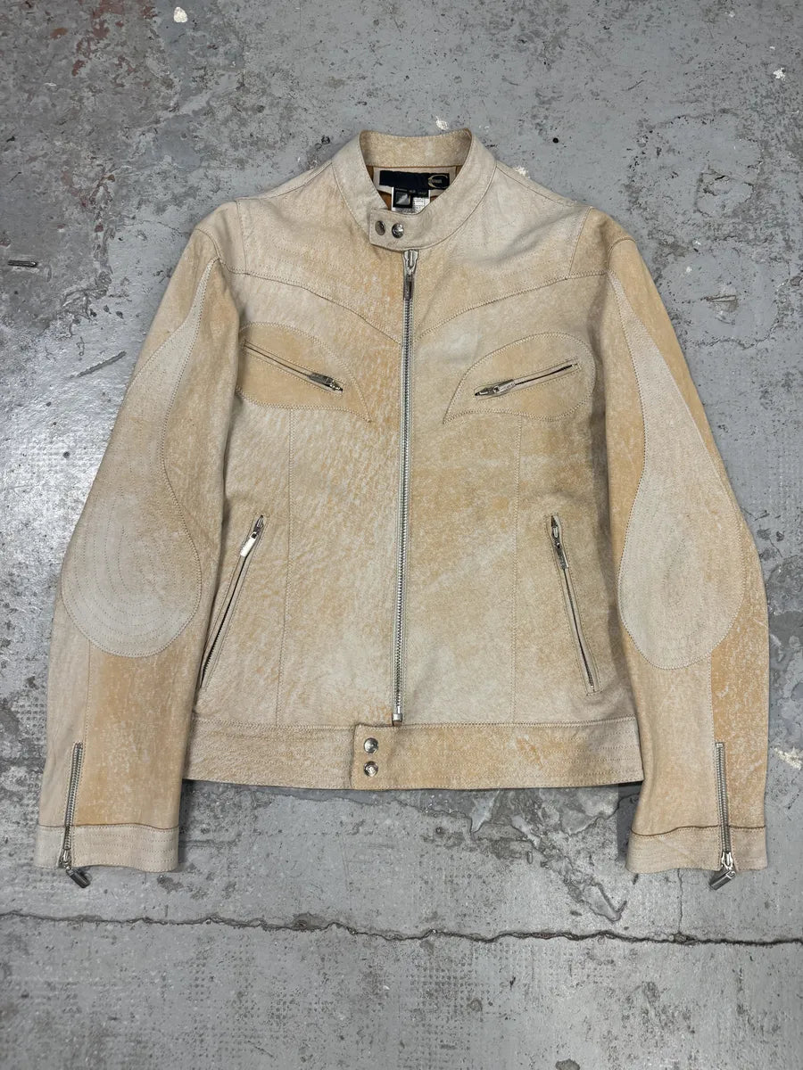 SS2004 Cavalli Beige Symmetrical Biker Leather Jacket iFVbJdj 0