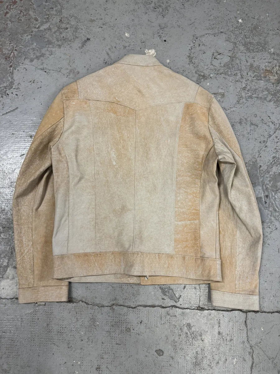 SS2004 Cavalli Beige Symmetrical Biker Leather Jacket iFVbJdj 4