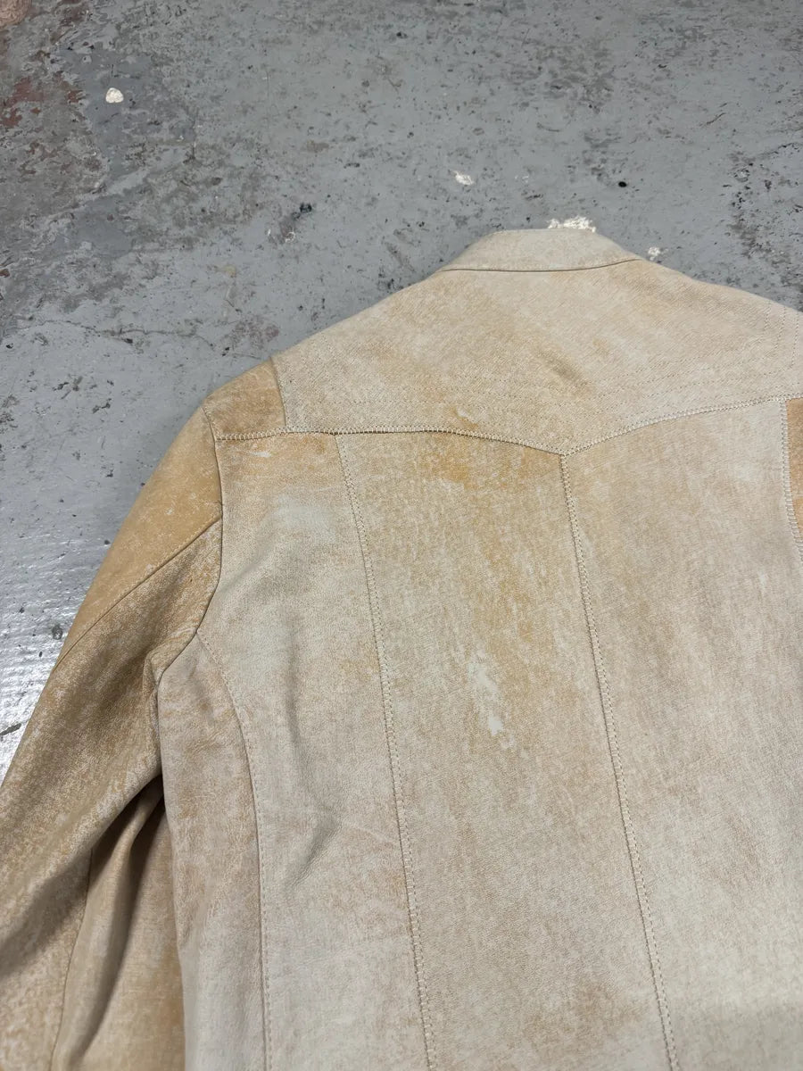 SS2004 Cavalli Beige Symmetrical Biker Leather Jacket iFVbJdj 6