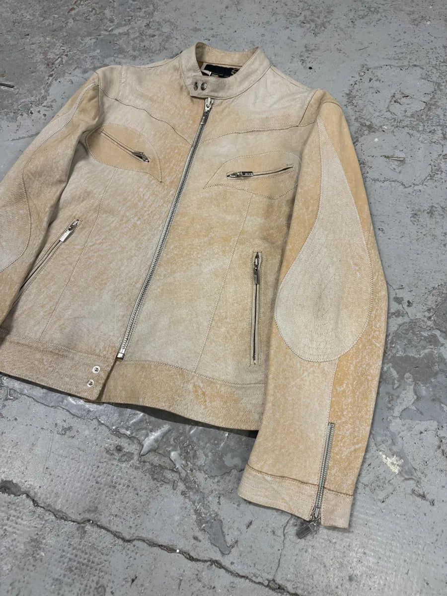 SS2004 Cavalli Beige Symmetrical Biker Leather Jacket iFVbJdj 7