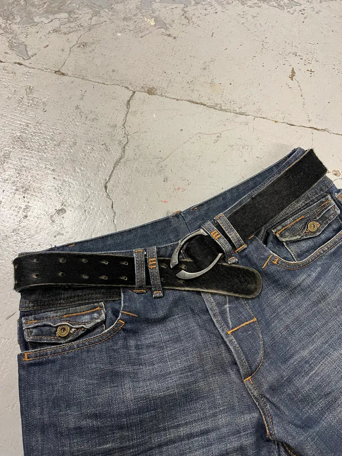 SS2004 Cavalli Black Leather Pony Hair Belt MSBAlKe 0