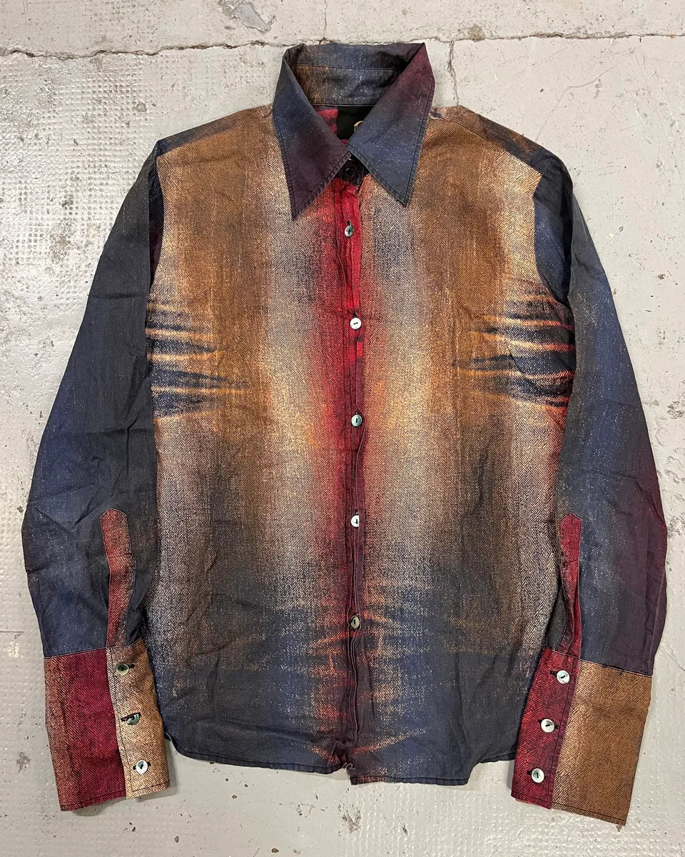 SS2004 Cavalli Bordeaux & Blue Sunset Faded Shirt BNbTKsf 0