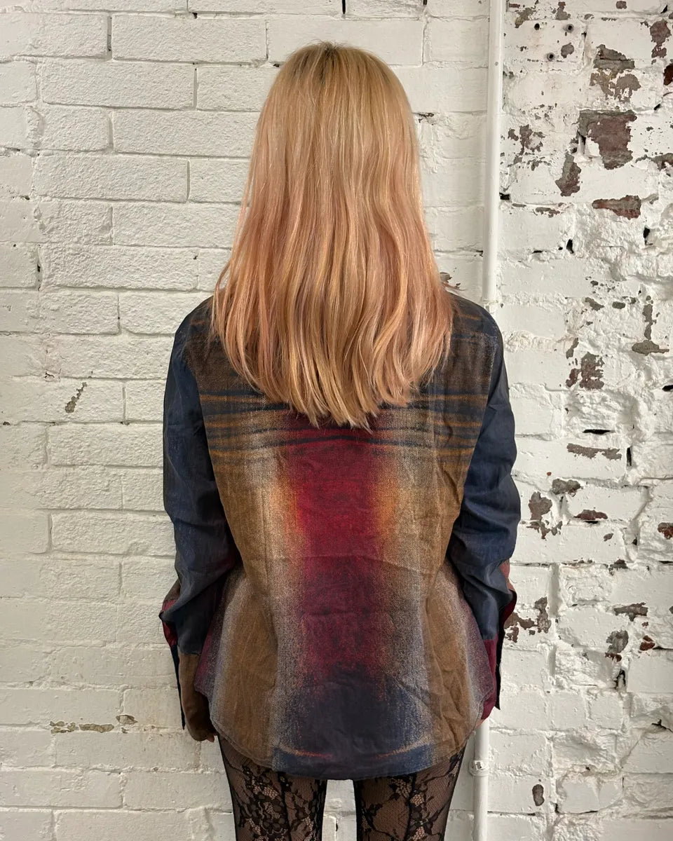 SS2004 Cavalli Bordeaux & Blue Sunset Faded Shirt BNbTKsf 2