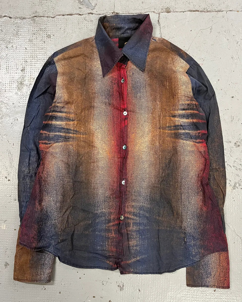 SS2004 Cavalli Bordeaux & Blue Sunset Faded Shirt BNbTKsf 3