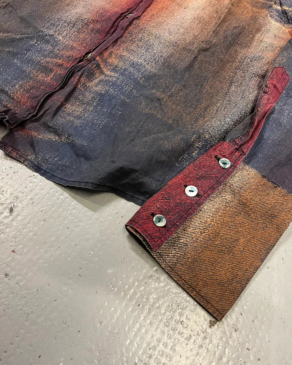 SS2004 Cavalli Bordeaux & Blue Sunset Faded Shirt BNbTKsf 5