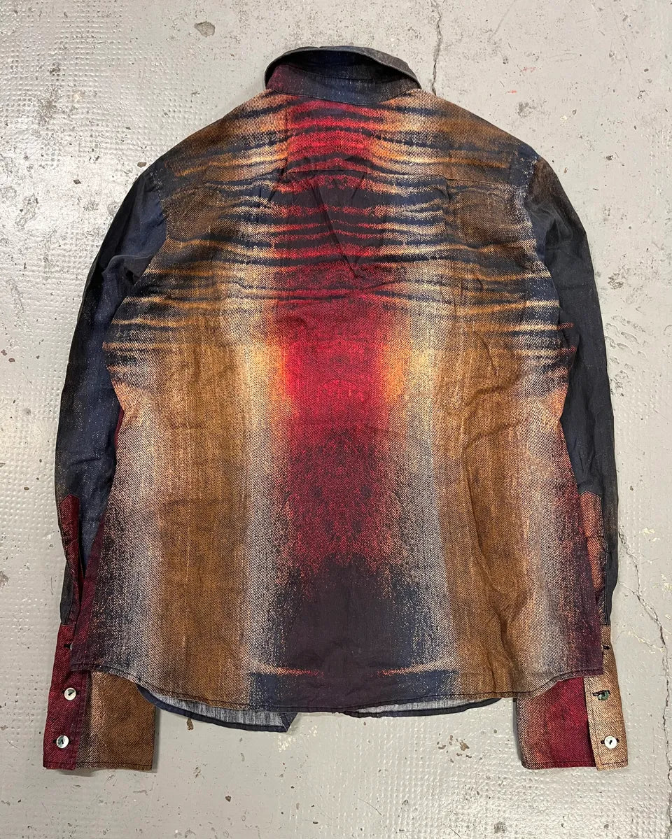 SS2004 Cavalli Bordeaux & Blue Sunset Faded Shirt BNbTKsf 6