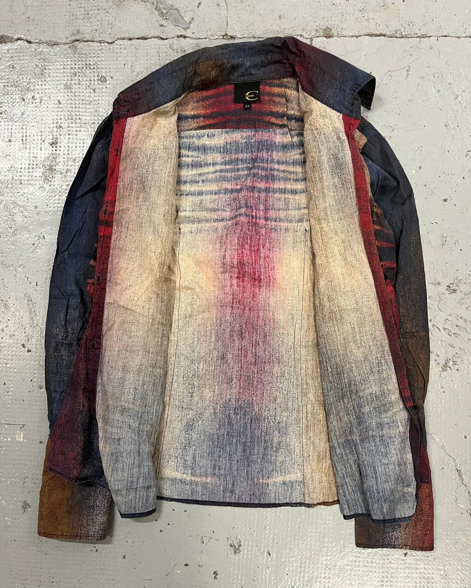 SS2004 Cavalli Bordeaux & Blue Sunset Faded Shirt BNbTKsf 7